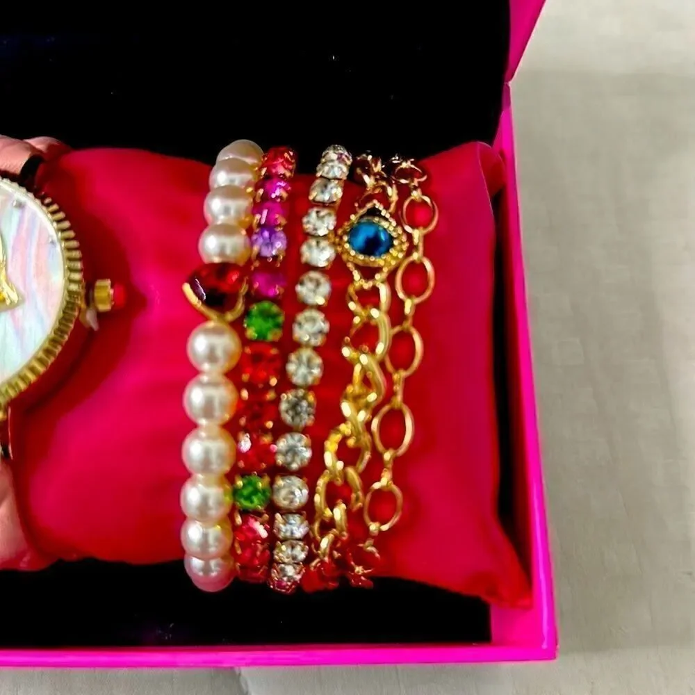 NIB Betsey Johnson Mystic Hamsa Eye Watch with 5 Bracelets Box Gift Set NWT